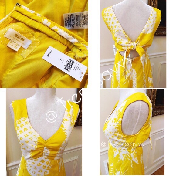 NWT ANTHRO MEAVE Yellow Pineapple Midi Dress 2 - Picture 7 of 7